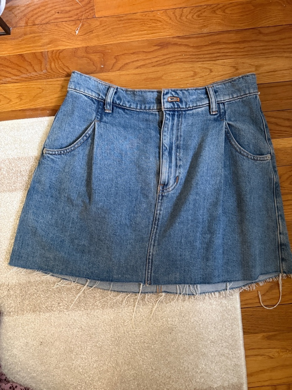 Free People Blue Denim Mini Skirt with Frayed Hem